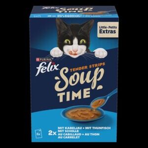 Felix Soup Tender strips Halas v&aacute;logat&aacute;s sz&oacute;szban nedves macskaeledel falatk&aacute;kkal 6x48g